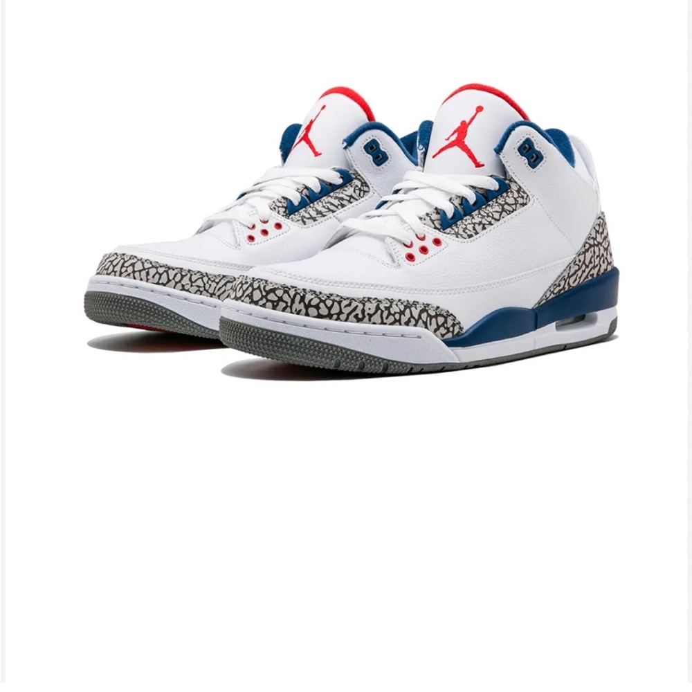 Air Jordan 3 True Blues White Navy Red Elephant Print Low-Top Sneakers